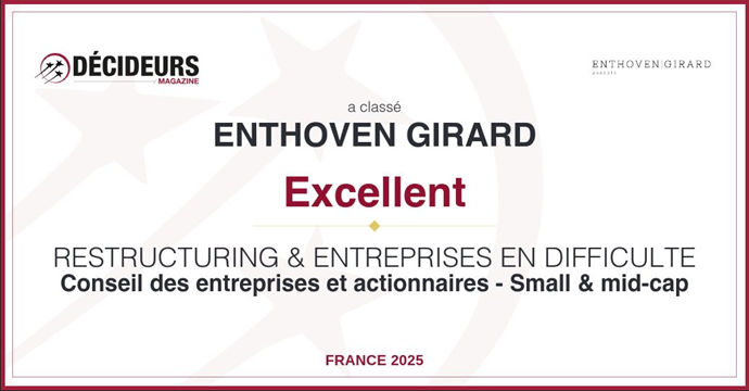 Classement Décideurs 2025 – Restructuring et entreprises en difficulté – Enthoven Girard